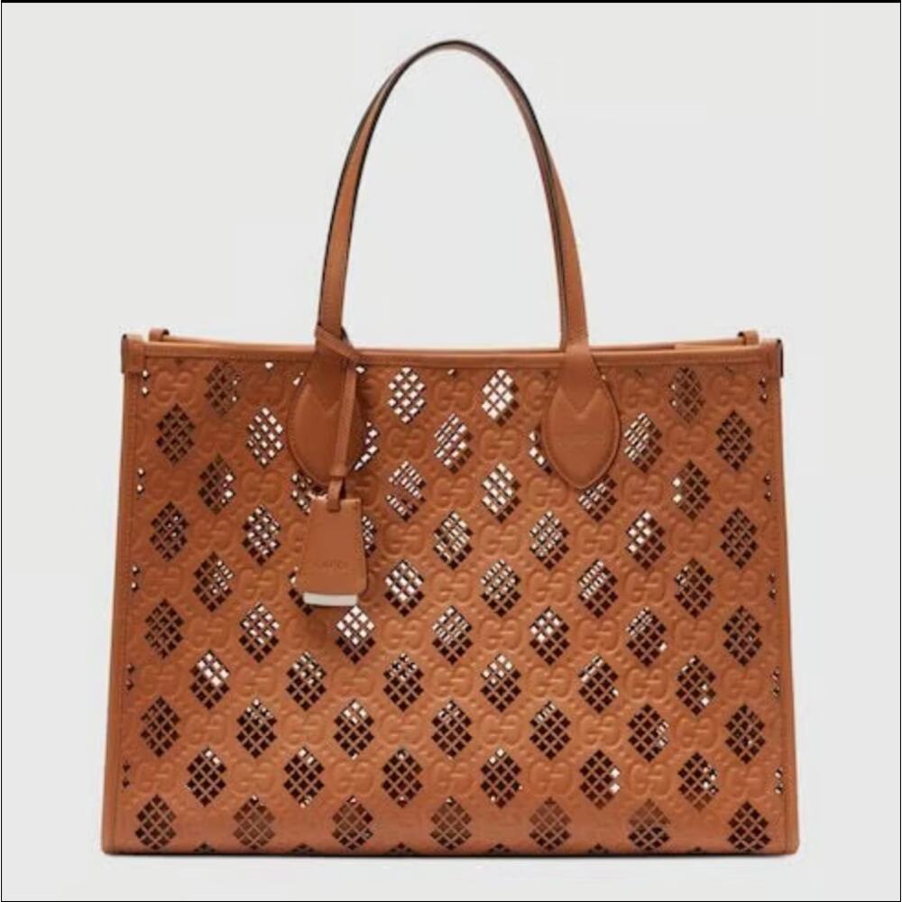 Gucci Ophidia Perforated Leather Tote Bag | Brown | NWT
